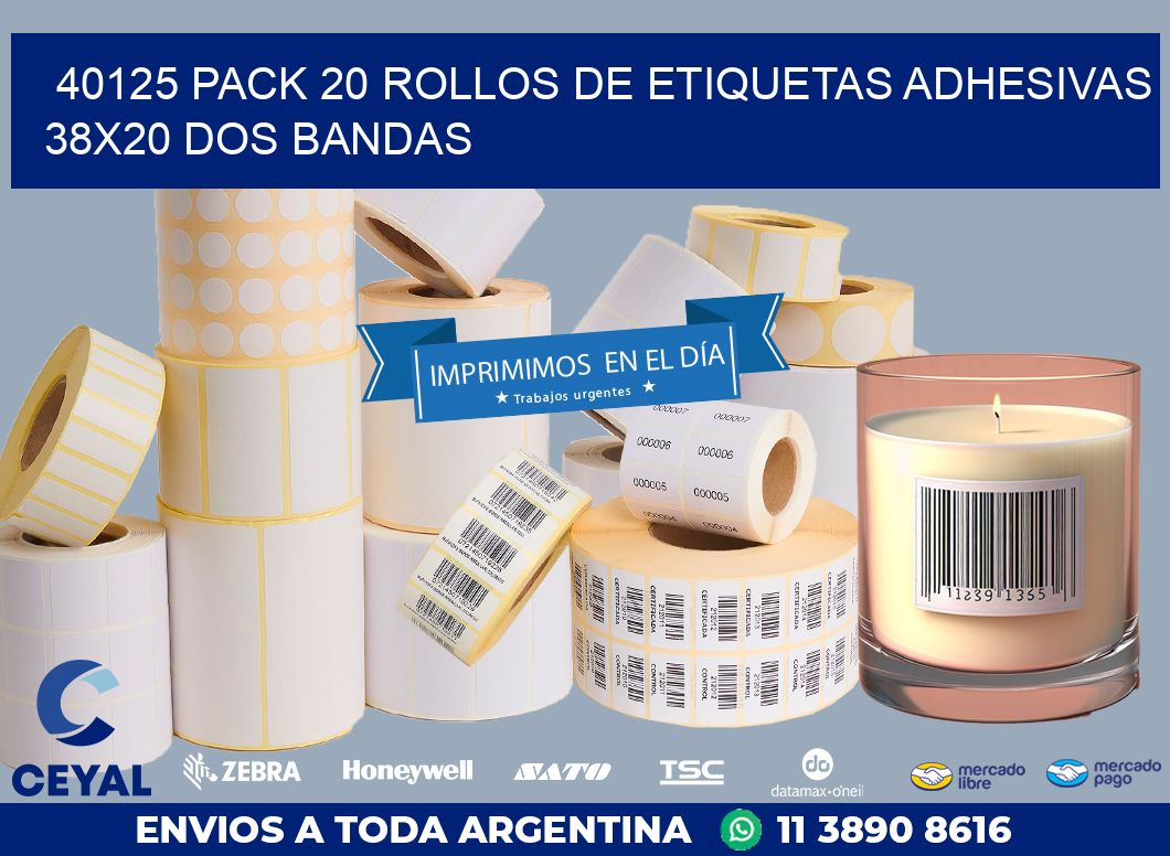 40125 PACK 20 ROLLOS DE ETIQUETAS ADHESIVAS 38X20 DOS BANDAS