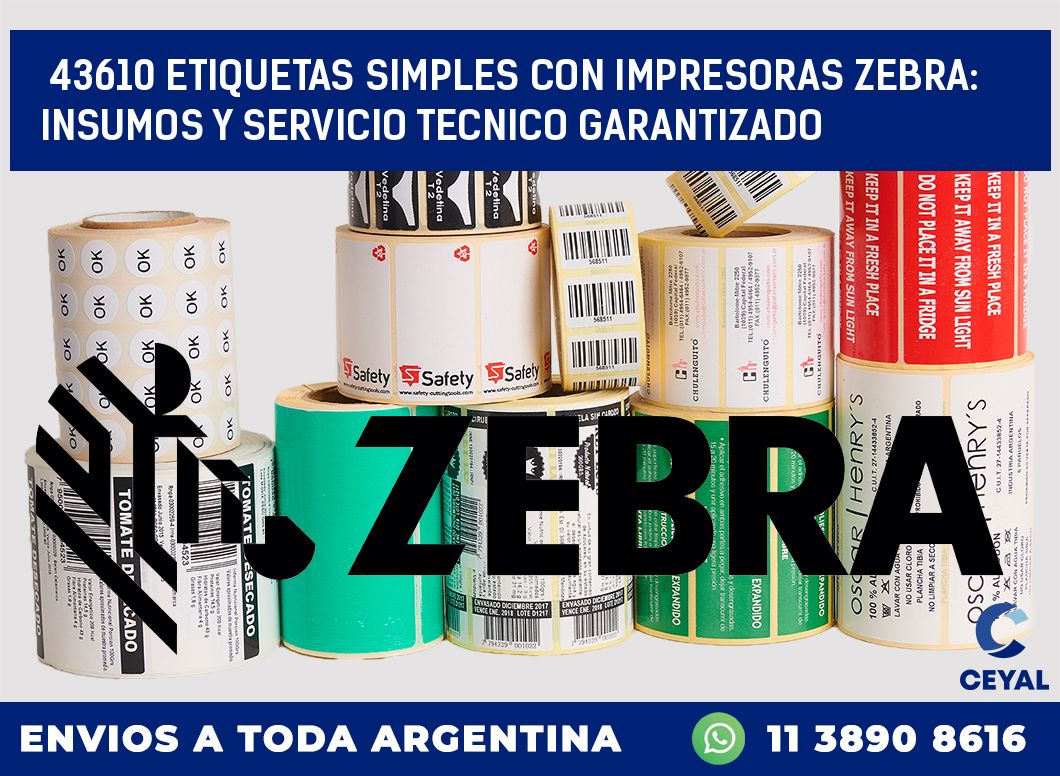 43610 ETIQUETAS SIMPLES CON IMPRESORAS ZEBRA: INSUMOS Y SERVICIO TECNICO GARANTIZADO
