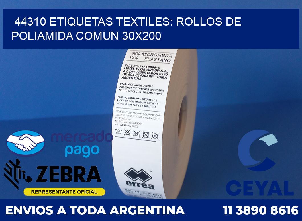 44310 ETIQUETAS TEXTILES: ROLLOS DE POLIAMIDA COMUN 30X200
