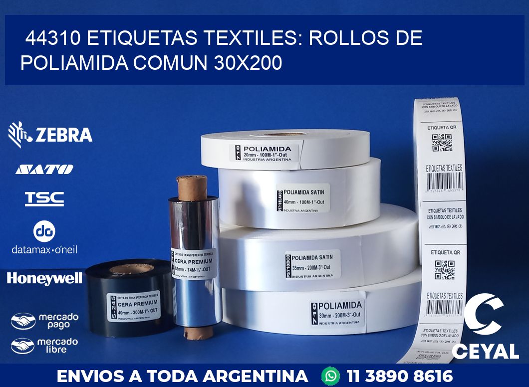 44310 ETIQUETAS TEXTILES: ROLLOS DE POLIAMIDA COMUN 30X200