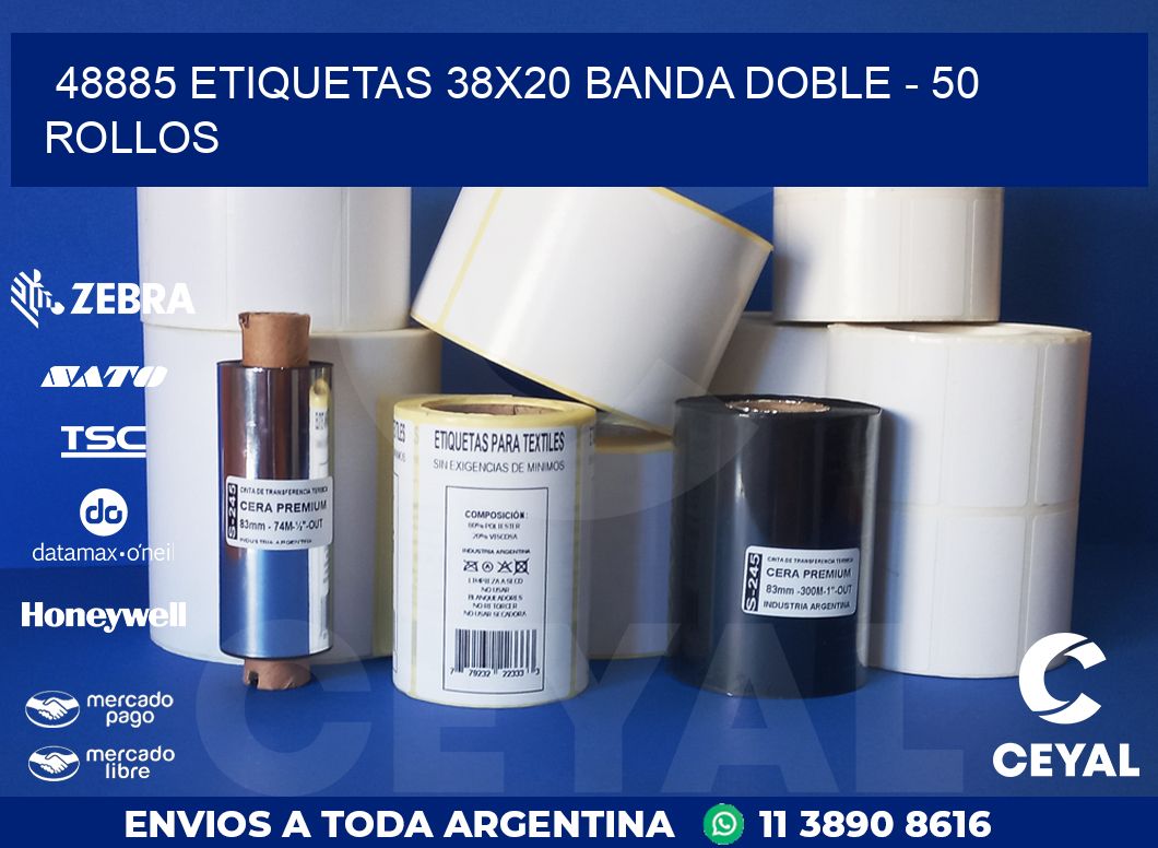 48885 ETIQUETAS 38X20 BANDA DOBLE - 50 ROLLOS