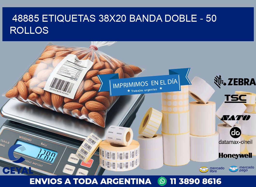 48885 ETIQUETAS 38X20 BANDA DOBLE – 50 ROLLOS