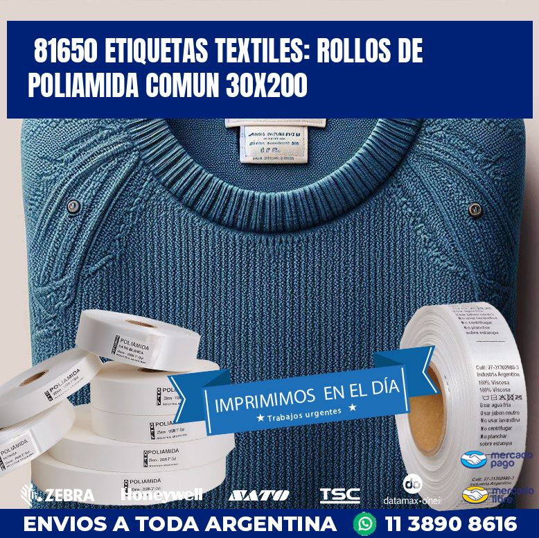 81650 ETIQUETAS TEXTILES: ROLLOS DE POLIAMIDA COMUN 30X200