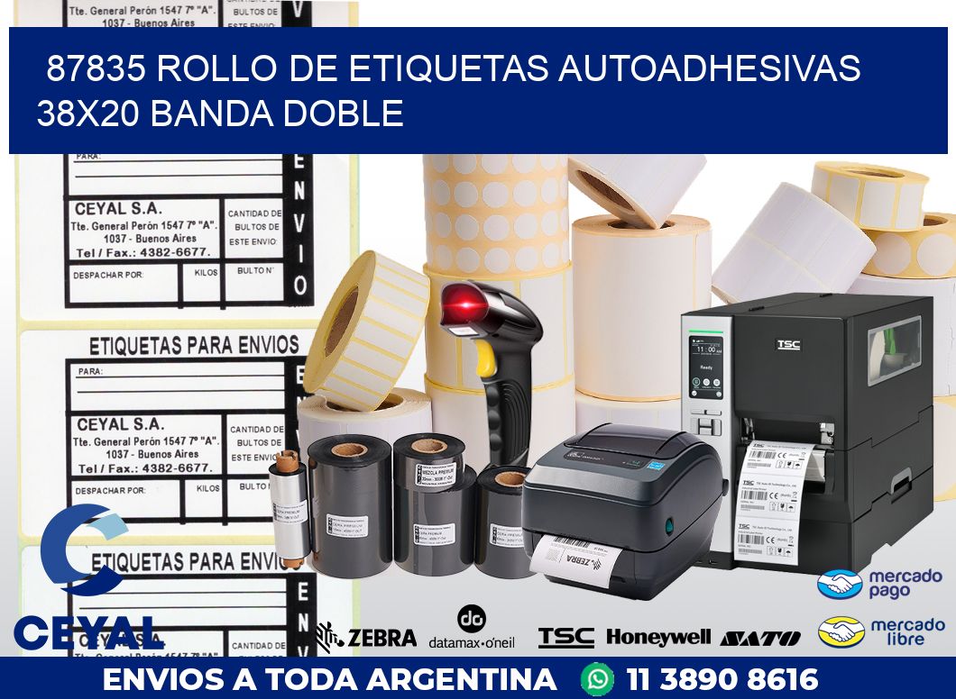 87835 ROLLO DE ETIQUETAS AUTOADHESIVAS 38X20 BANDA DOBLE