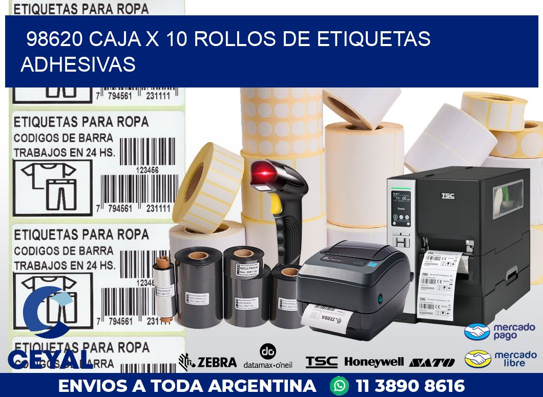 98620 CAJA X 10 ROLLOS DE ETIQUETAS ADHESIVAS