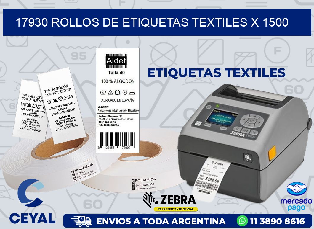 17930 ROLLOS DE ETIQUETAS TEXTILES X 1500