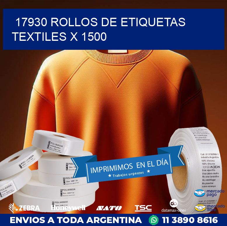 17930 ROLLOS DE ETIQUETAS TEXTILES X 1500