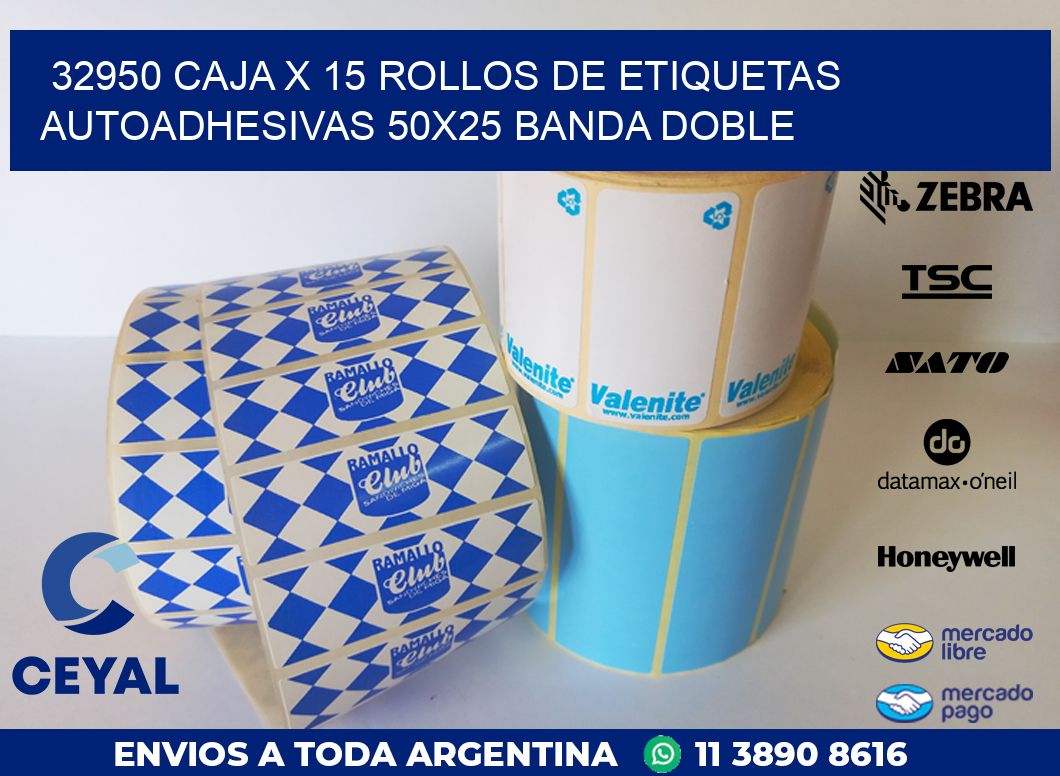 32950 CAJA X 15 ROLLOS DE ETIQUETAS AUTOADHESIVAS 50X25 BANDA DOBLE