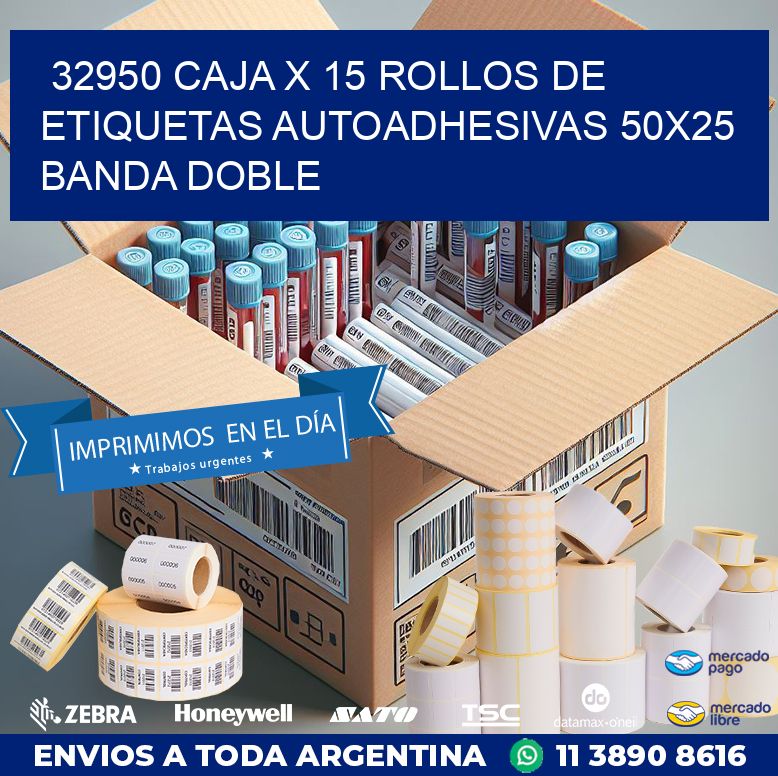 32950 CAJA X 15 ROLLOS DE ETIQUETAS AUTOADHESIVAS 50X25 BANDA DOBLE