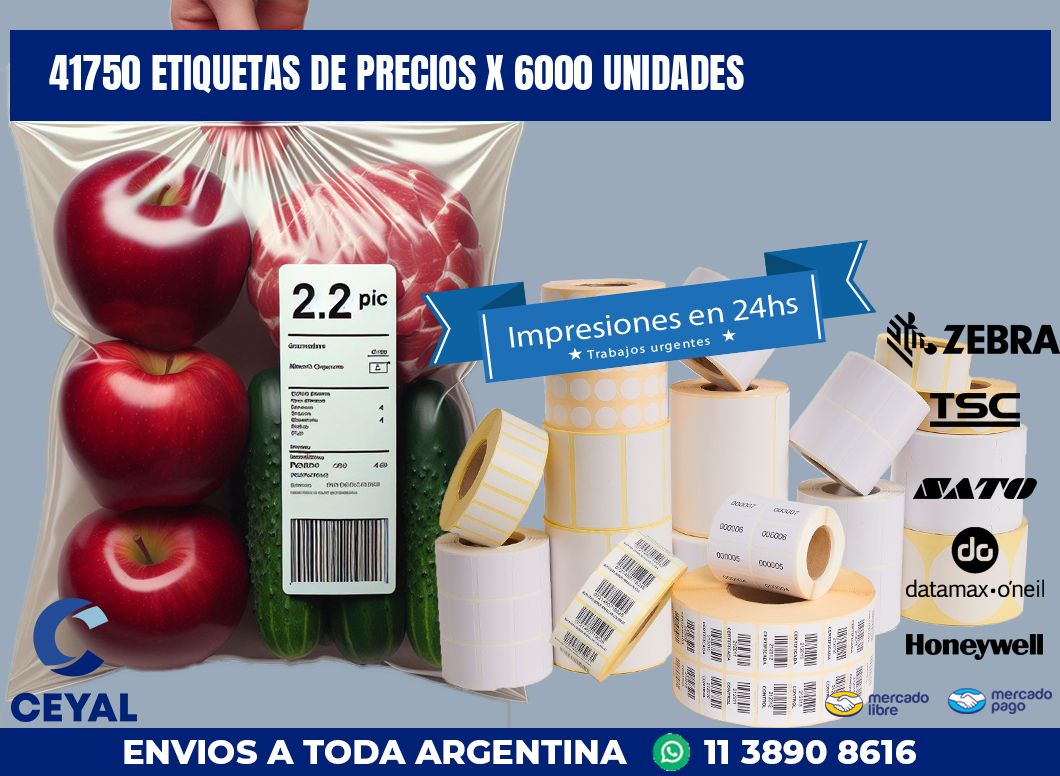 41750 ETIQUETAS DE PRECIOS X 6000 UNIDADES