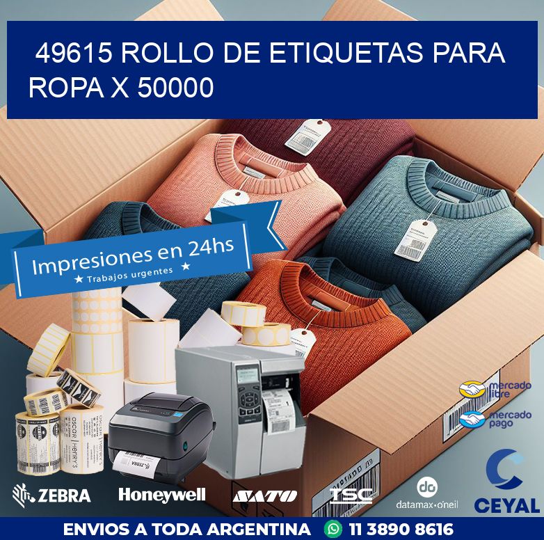 49615 ROLLO DE ETIQUETAS PARA ROPA X 50000