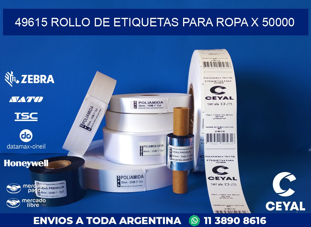 49615 ROLLO DE ETIQUETAS PARA ROPA X 50000