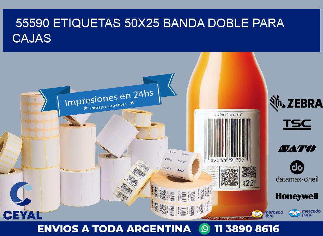 55590 ETIQUETAS 50X25 BANDA DOBLE PARA CAJAS