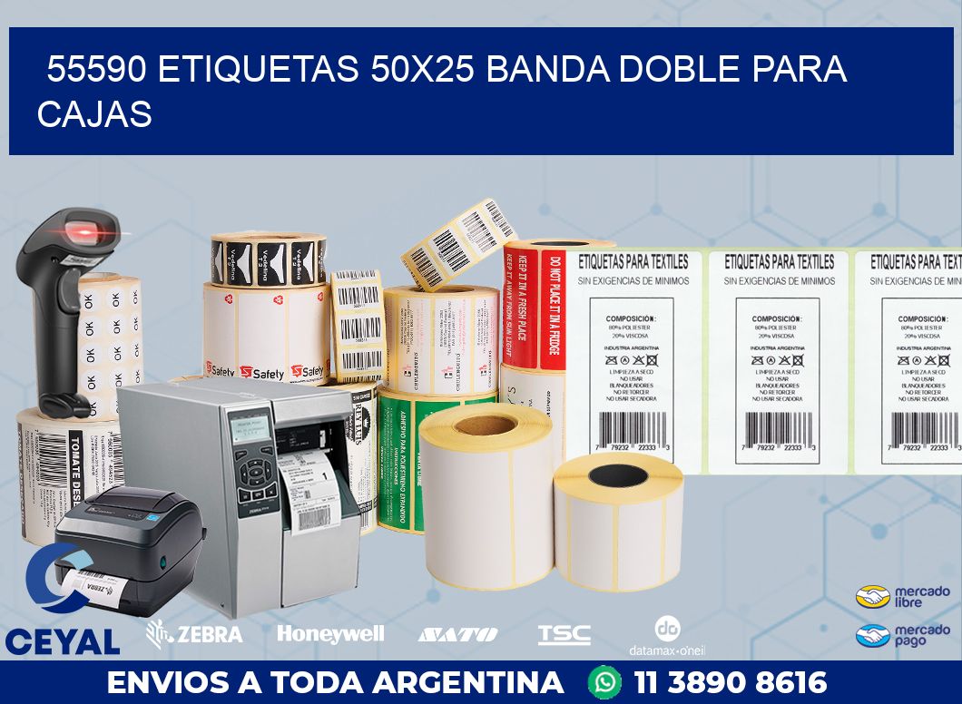 55590 ETIQUETAS 50X25 BANDA DOBLE PARA CAJAS