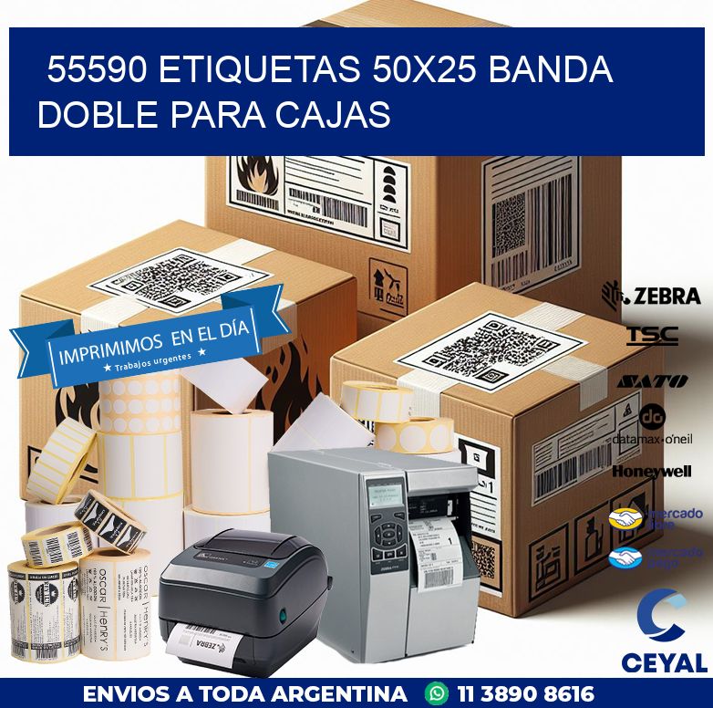 55590 ETIQUETAS 50X25 BANDA DOBLE PARA CAJAS