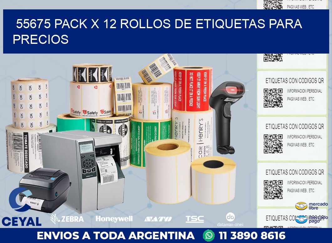 55675 PACK X 12 ROLLOS DE ETIQUETAS PARA PRECIOS