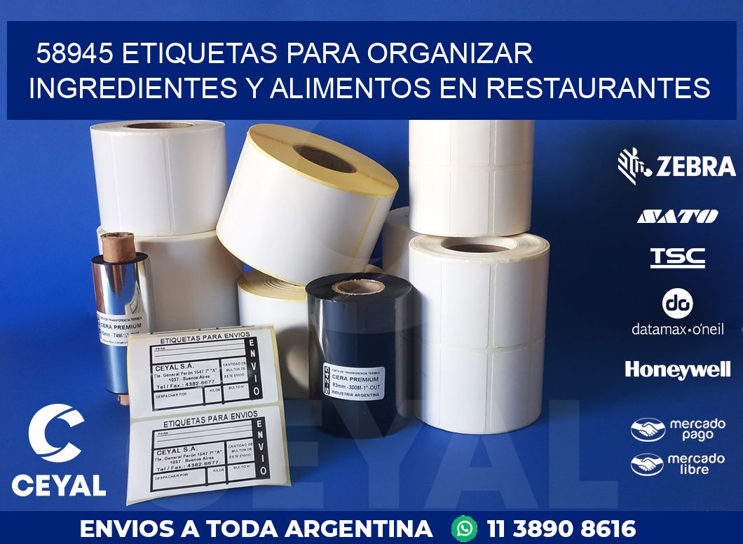 58945 ETIQUETAS PARA ORGANIZAR INGREDIENTES Y ALIMENTOS EN RESTAURANTES