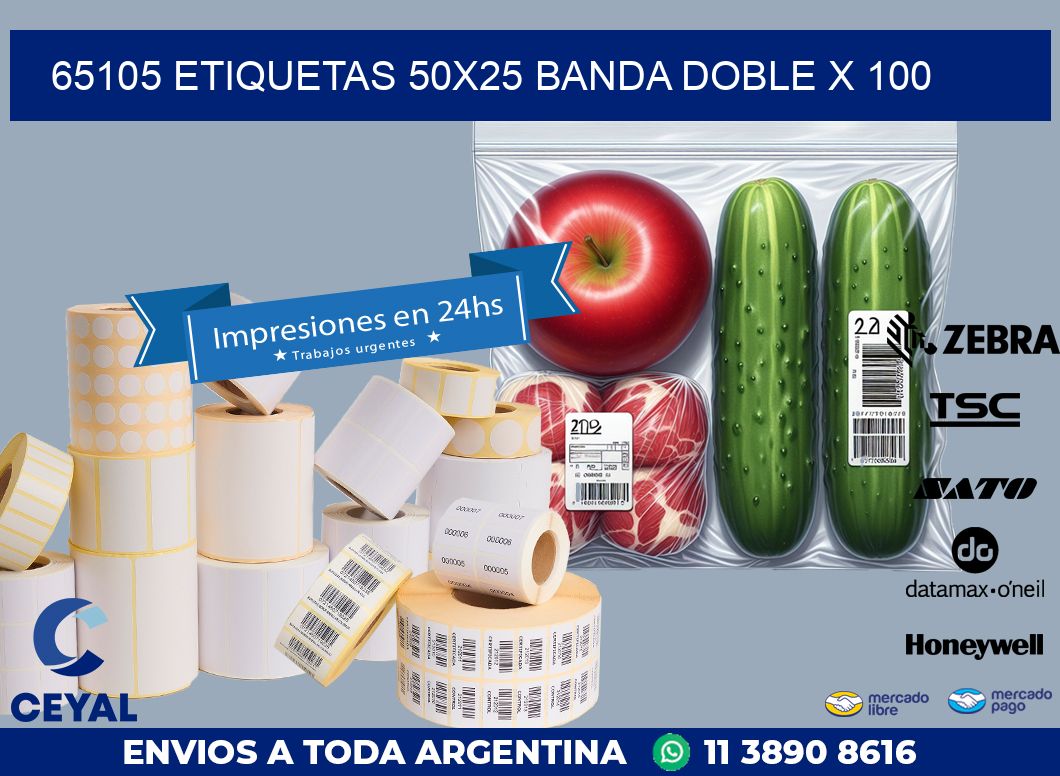 65105 ETIQUETAS 50X25 BANDA DOBLE X 100