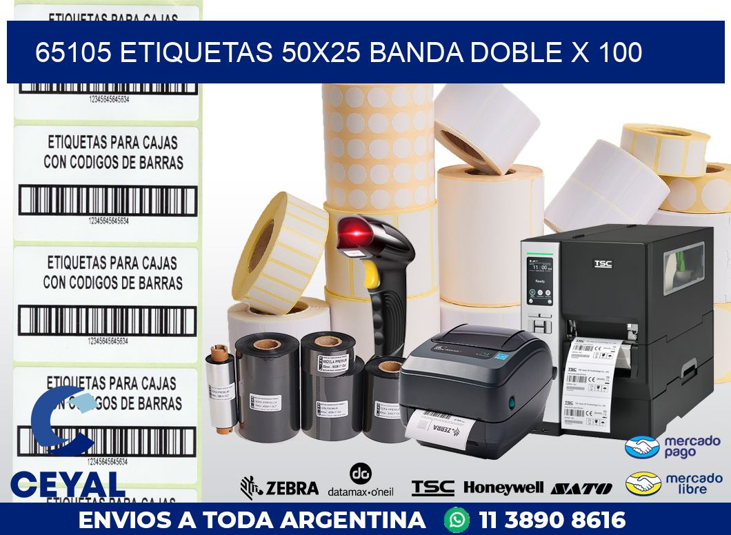 65105 ETIQUETAS 50X25 BANDA DOBLE X 100