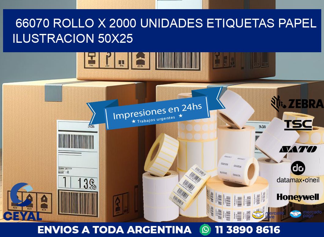 66070 ROLLO X 2000 UNIDADES ETIQUETAS PAPEL ILUSTRACION 50X25