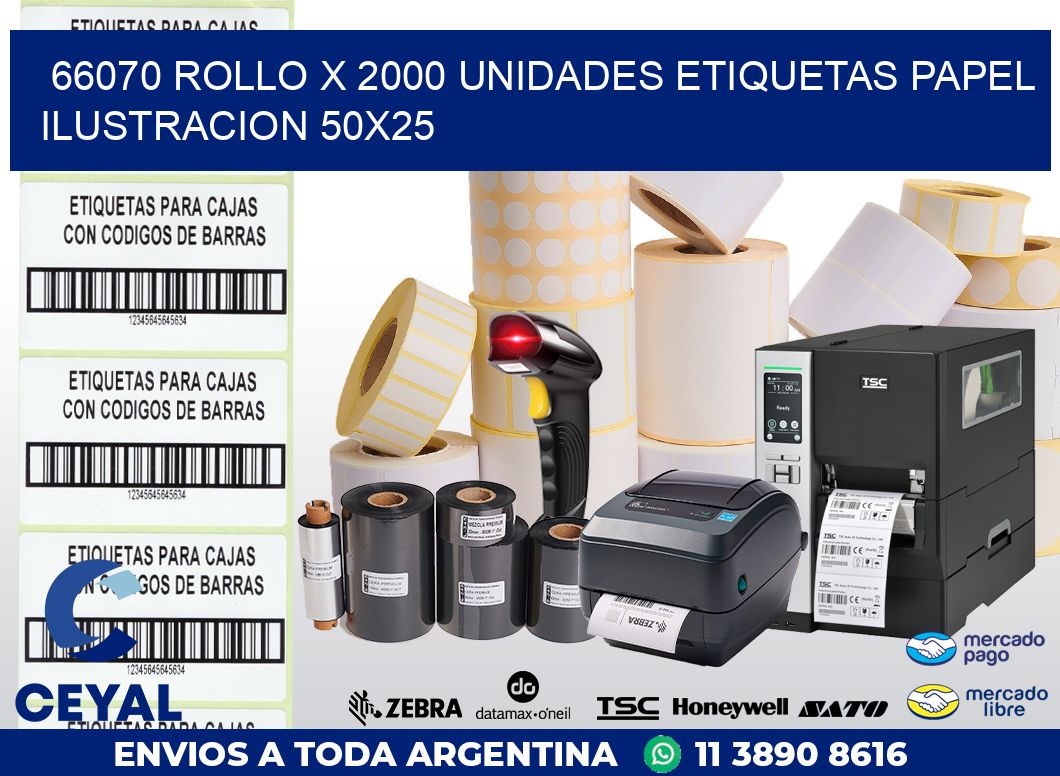 66070 ROLLO X 2000 UNIDADES ETIQUETAS PAPEL ILUSTRACION 50X25