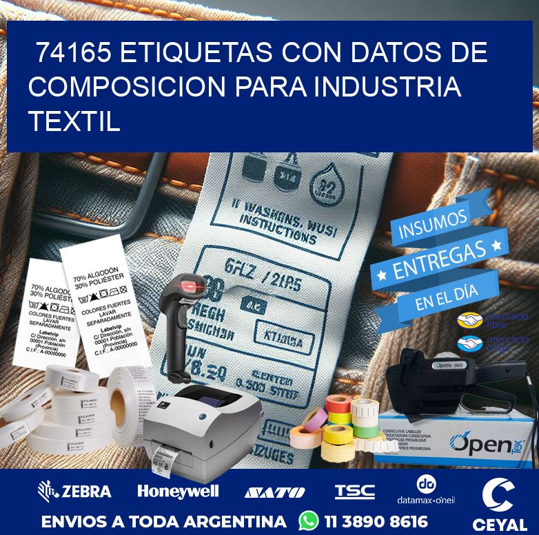 74165 ETIQUETAS CON DATOS DE COMPOSICION PARA INDUSTRIA TEXTIL