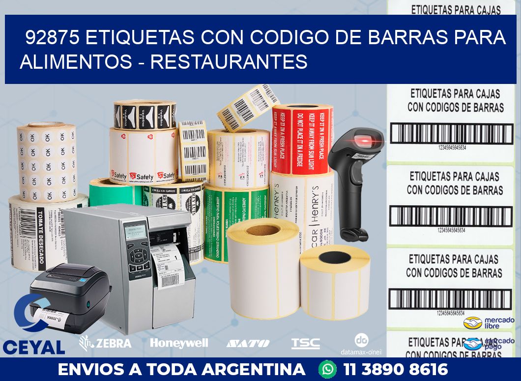 92875 ETIQUETAS CON CODIGO DE BARRAS PARA ALIMENTOS – RESTAURANTES