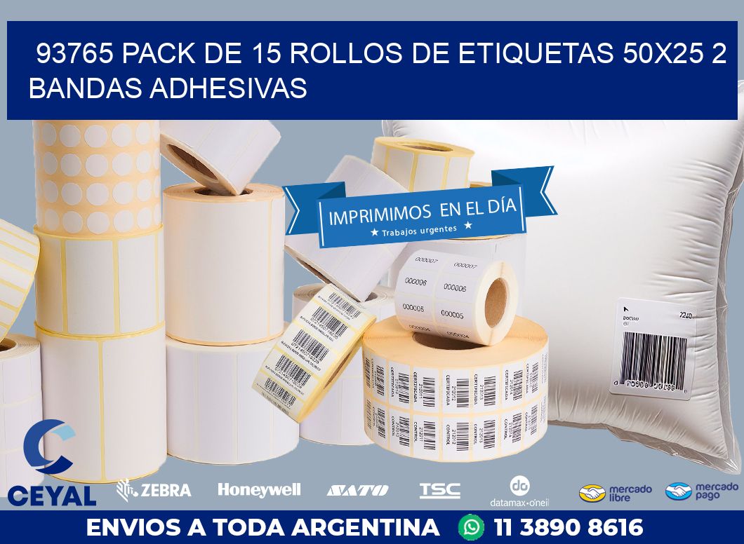 93765 PACK DE 15 ROLLOS DE ETIQUETAS 50X25 2 BANDAS ADHESIVAS