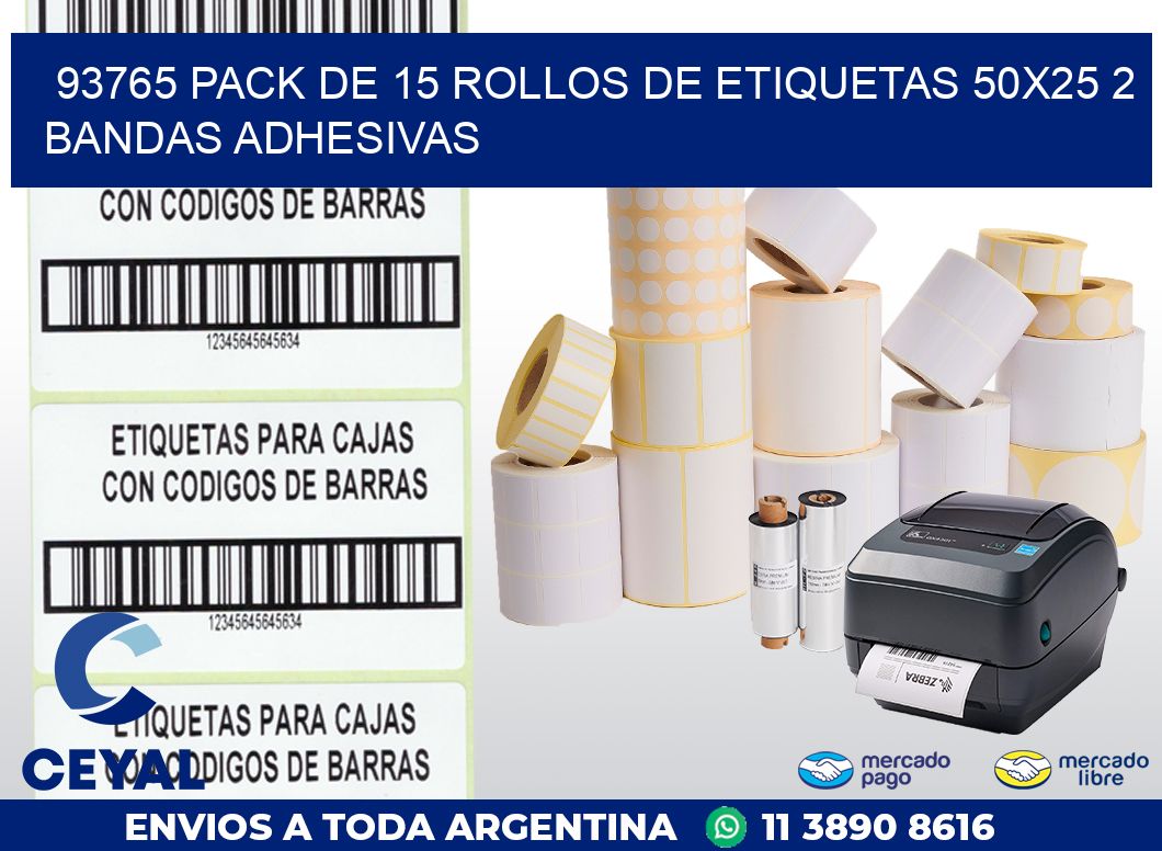 93765 PACK DE 15 ROLLOS DE ETIQUETAS 50X25 2 BANDAS ADHESIVAS