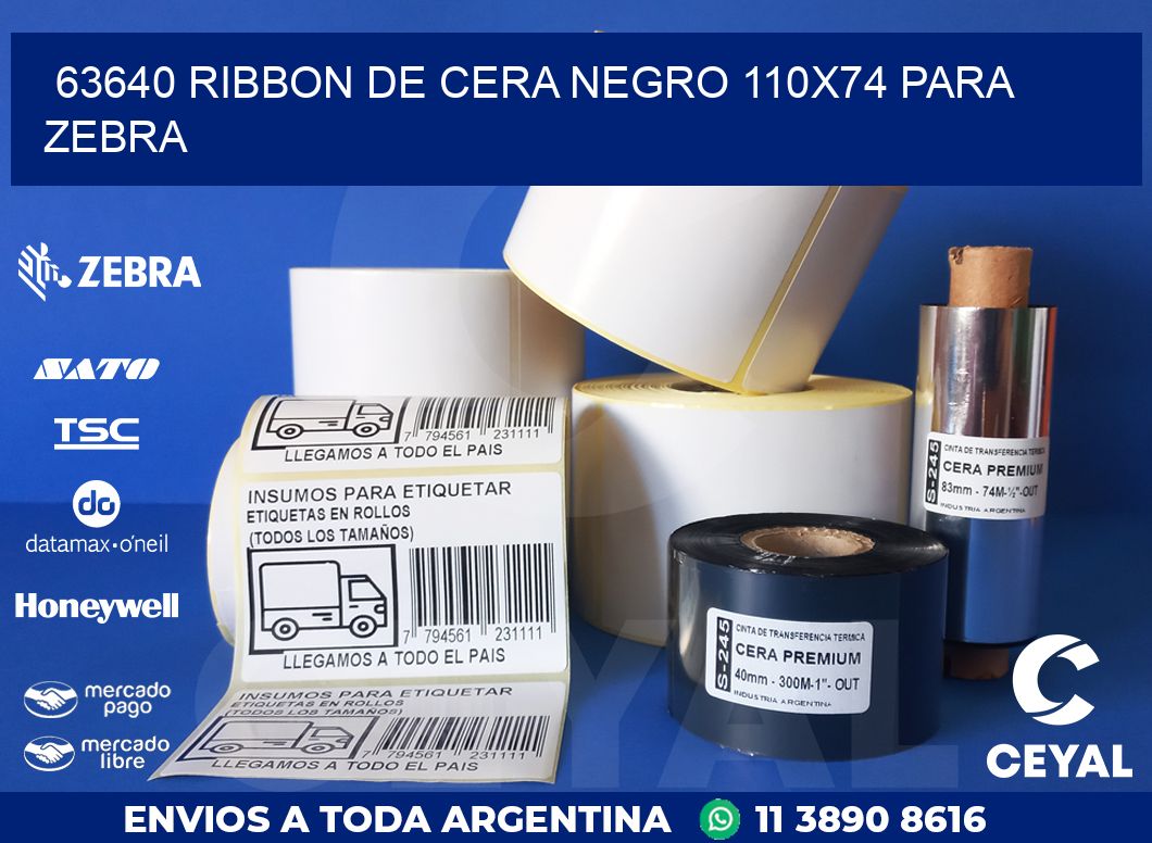 63640 RIBBON DE CERA NEGRO 110X74 PARA ZEBRA