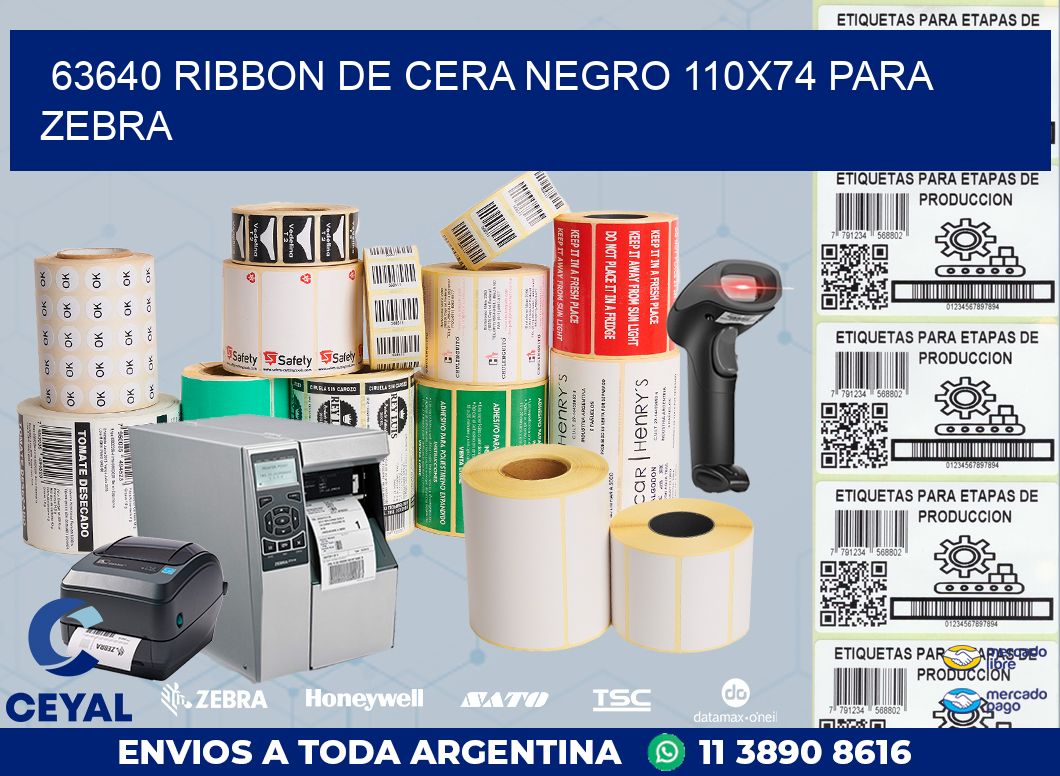 63640 RIBBON DE CERA NEGRO 110X74 PARA ZEBRA
