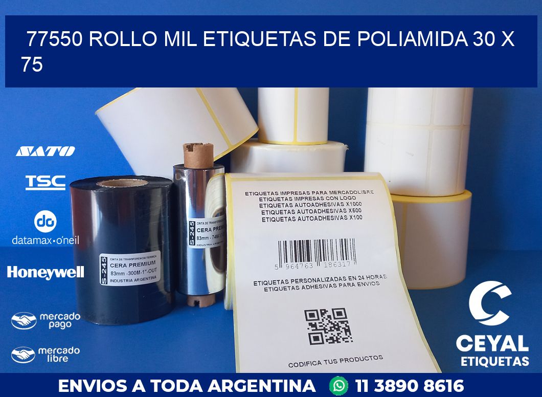 77550 ROLLO MIL ETIQUETAS DE POLIAMIDA 30 X 75