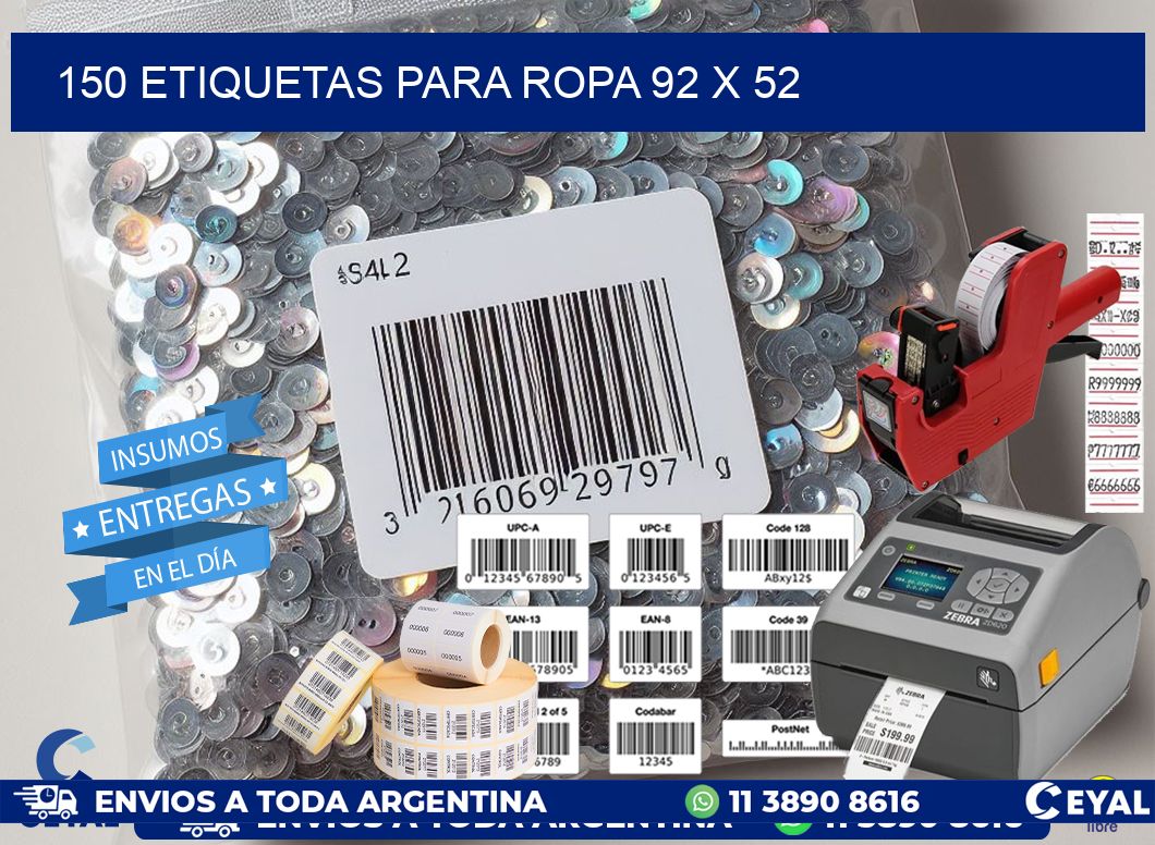 150 ETIQUETAS PARA ROPA 92 x 52