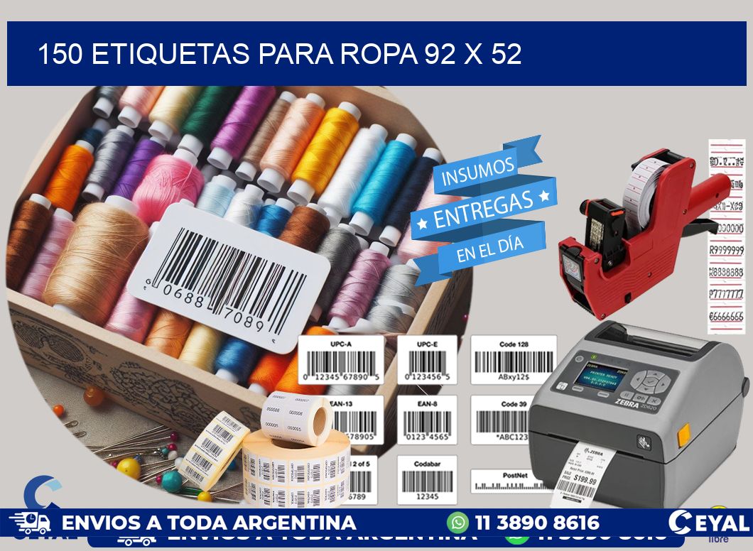 150 ETIQUETAS PARA ROPA 92 x 52