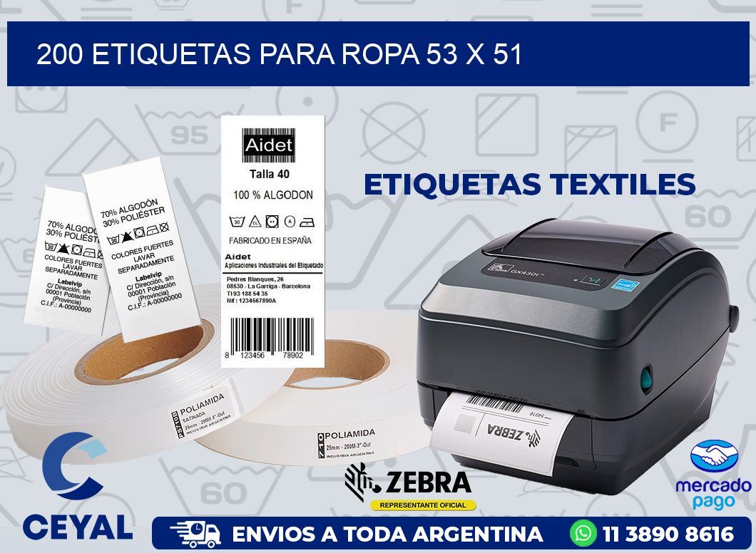 200 ETIQUETAS PARA ROPA 53 x 51