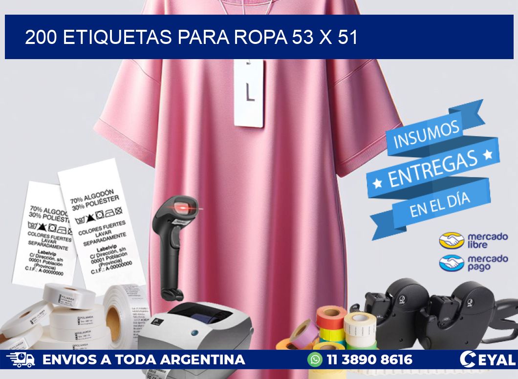 200 ETIQUETAS PARA ROPA 53 x 51