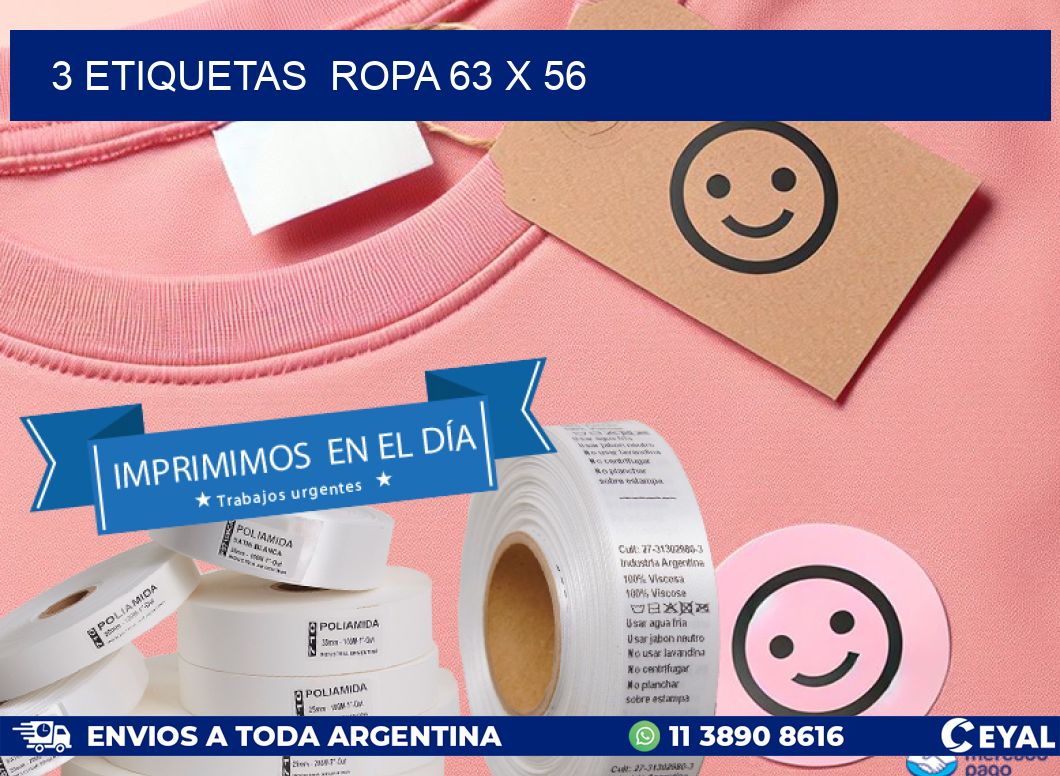 3 ETIQUETAS  ROPA 63 x 56