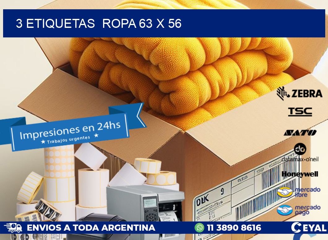 3 ETIQUETAS  ROPA 63 x 56