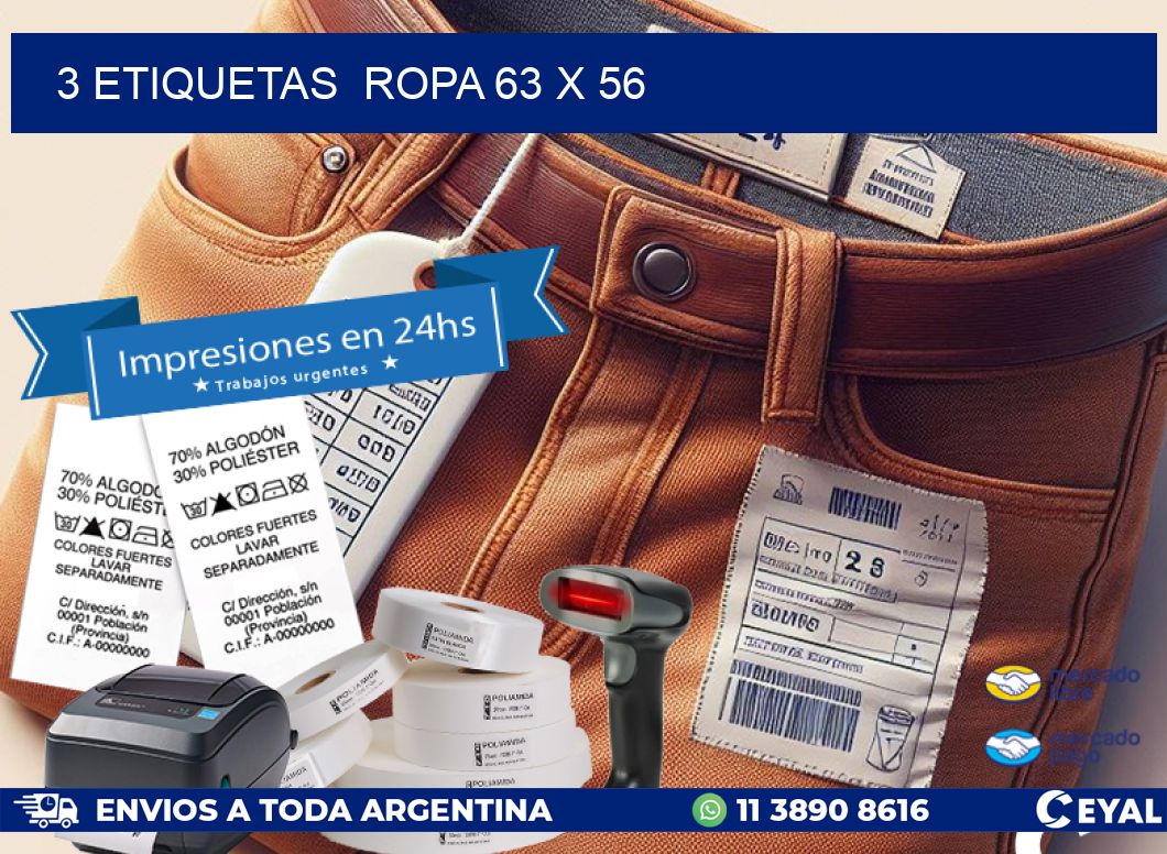 3 ETIQUETAS  ROPA 63 x 56