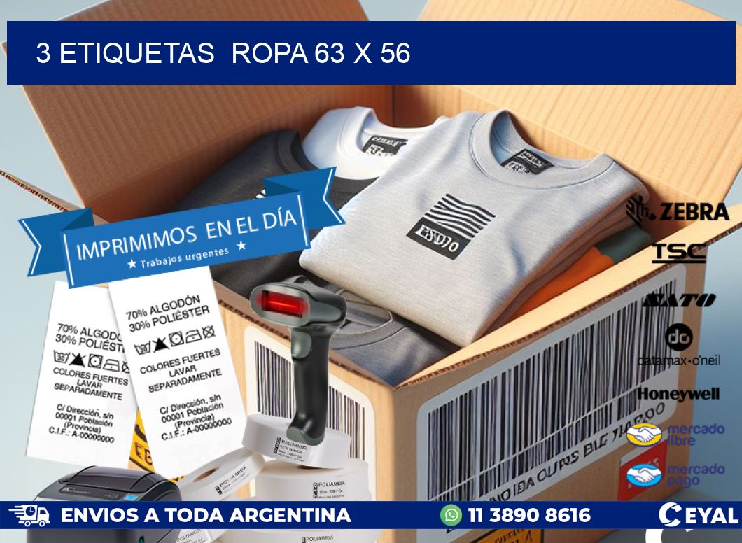 3 ETIQUETAS  ROPA 63 x 56