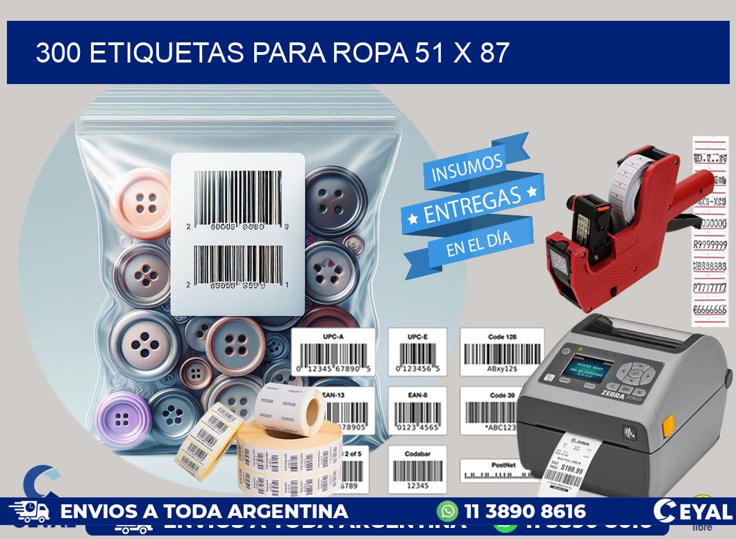 300 ETIQUETAS PARA ROPA 51 x 87