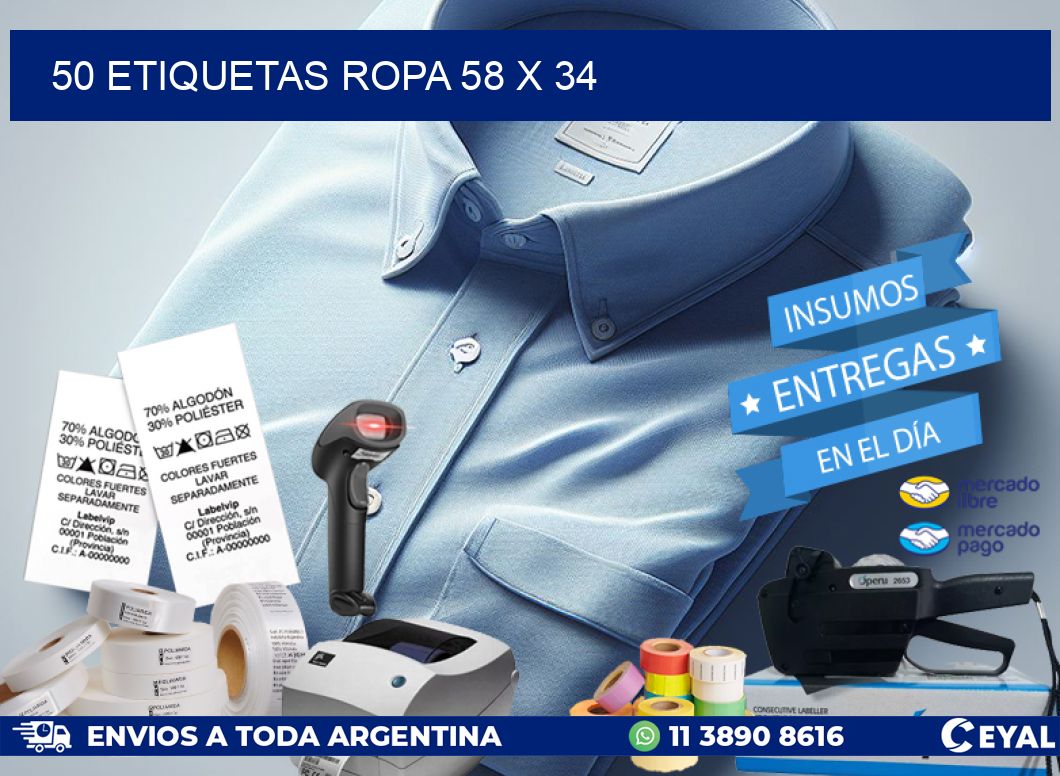 50 ETIQUETAS ROPA 58 x 34