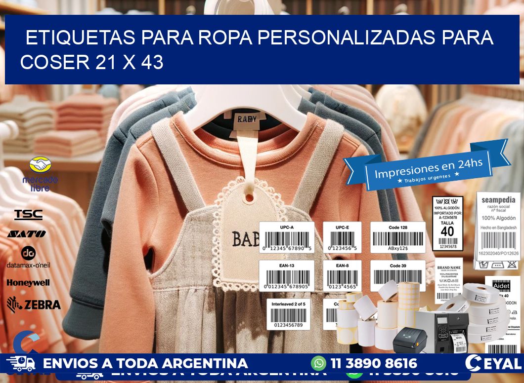 ETIQUETAS PARA ROPA PERSONALIZADAS PARA COSER 21 x 43