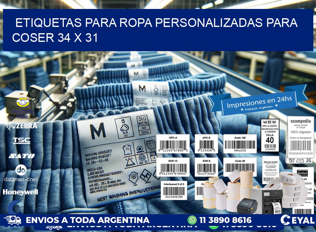 ETIQUETAS PARA ROPA PERSONALIZADAS PARA COSER 34 x 31