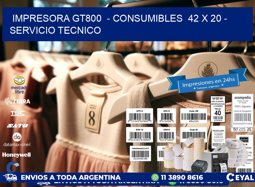 IMPRESORA GT800  - CONSUMIBLES  42 x 20 - SERVICIO TECNICO