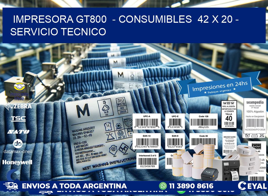 IMPRESORA GT800  – CONSUMIBLES  42 x 20 – SERVICIO TECNICO