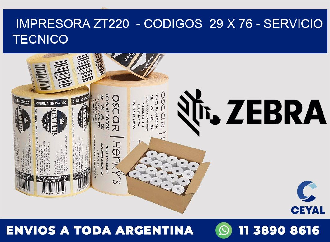 IMPRESORA ZT220  - CODIGOS  29 x 76 - SERVICIO TECNICO