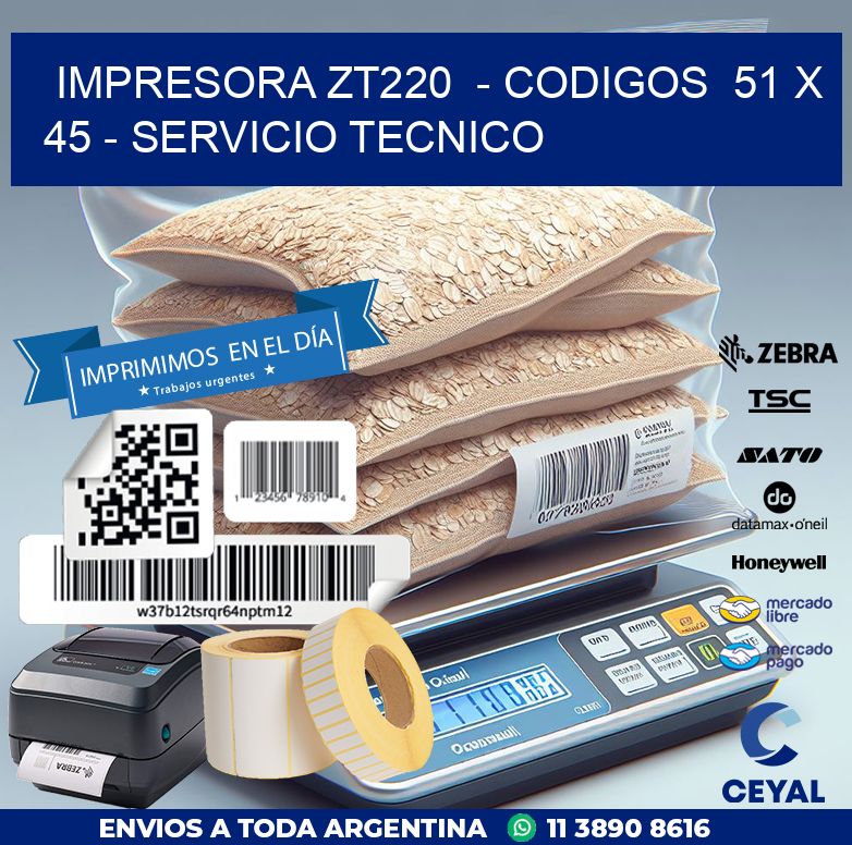 IMPRESORA ZT220  - CODIGOS  51 x 45 - SERVICIO TECNICO