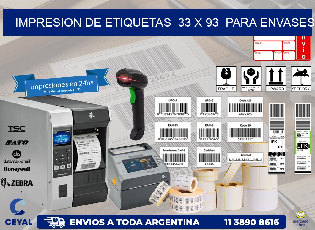 impresion de etiquetas  33 x 93  para envases