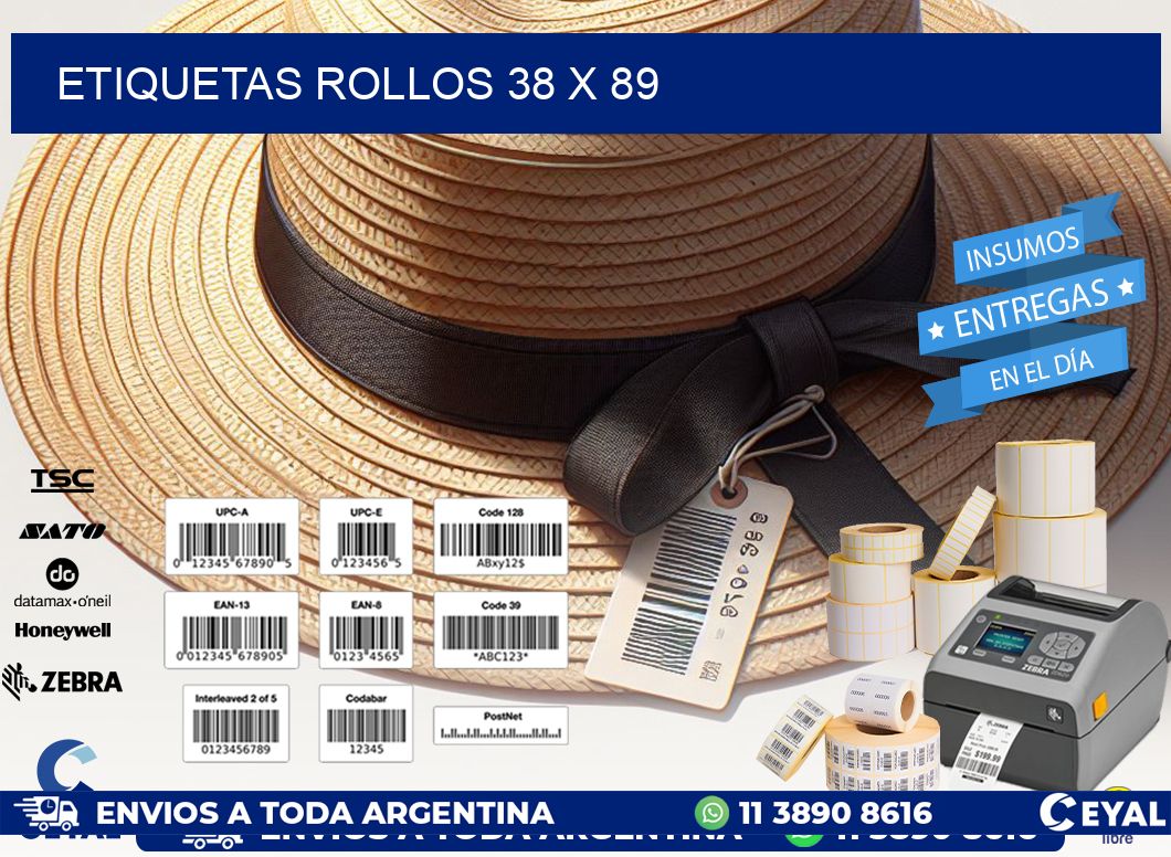 etiquetas rollos 38 x 89